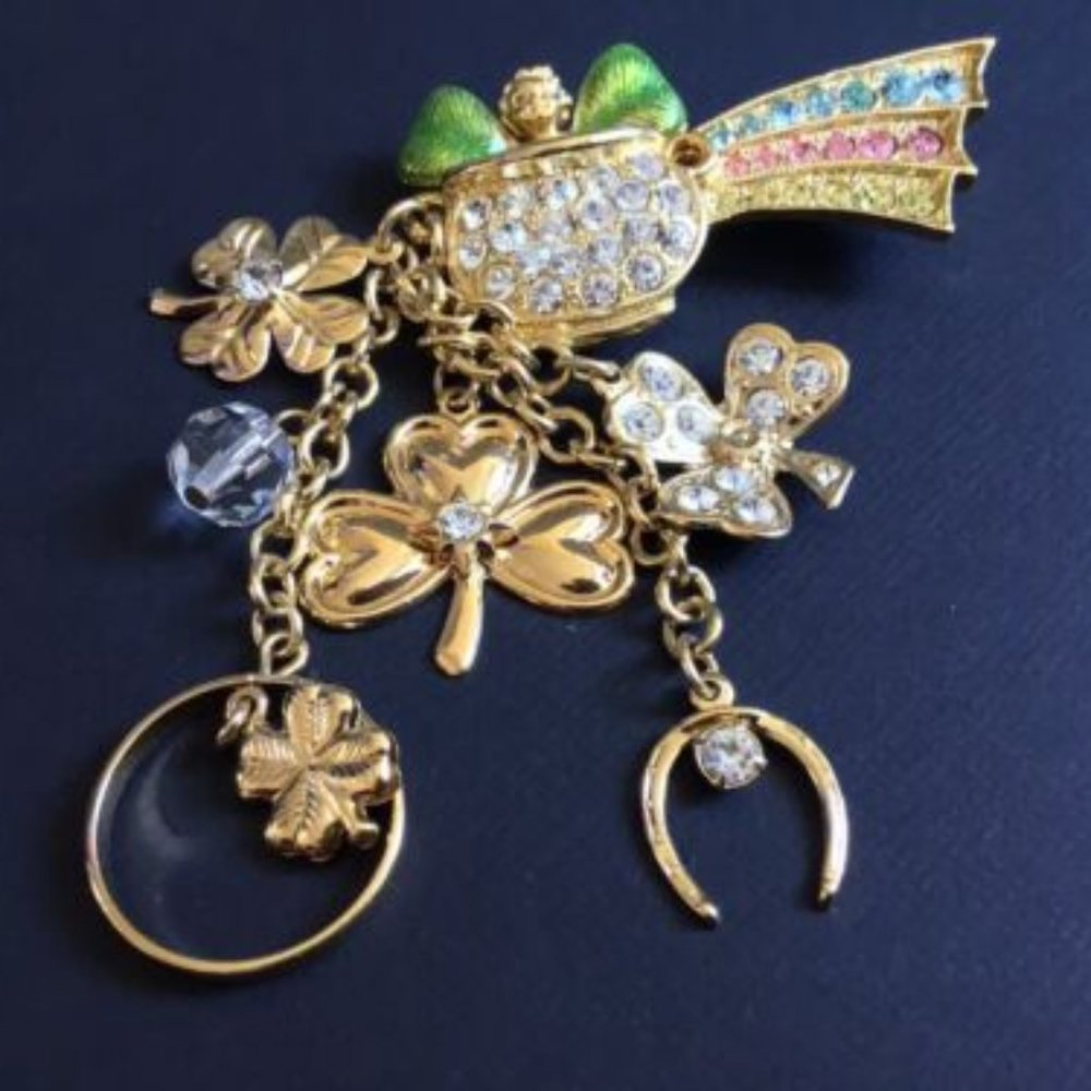 ❤️1990s KIRKS FOLLY Brooch Fairy Pot of Gold Lucky Rainbow St Patricks Day Pride